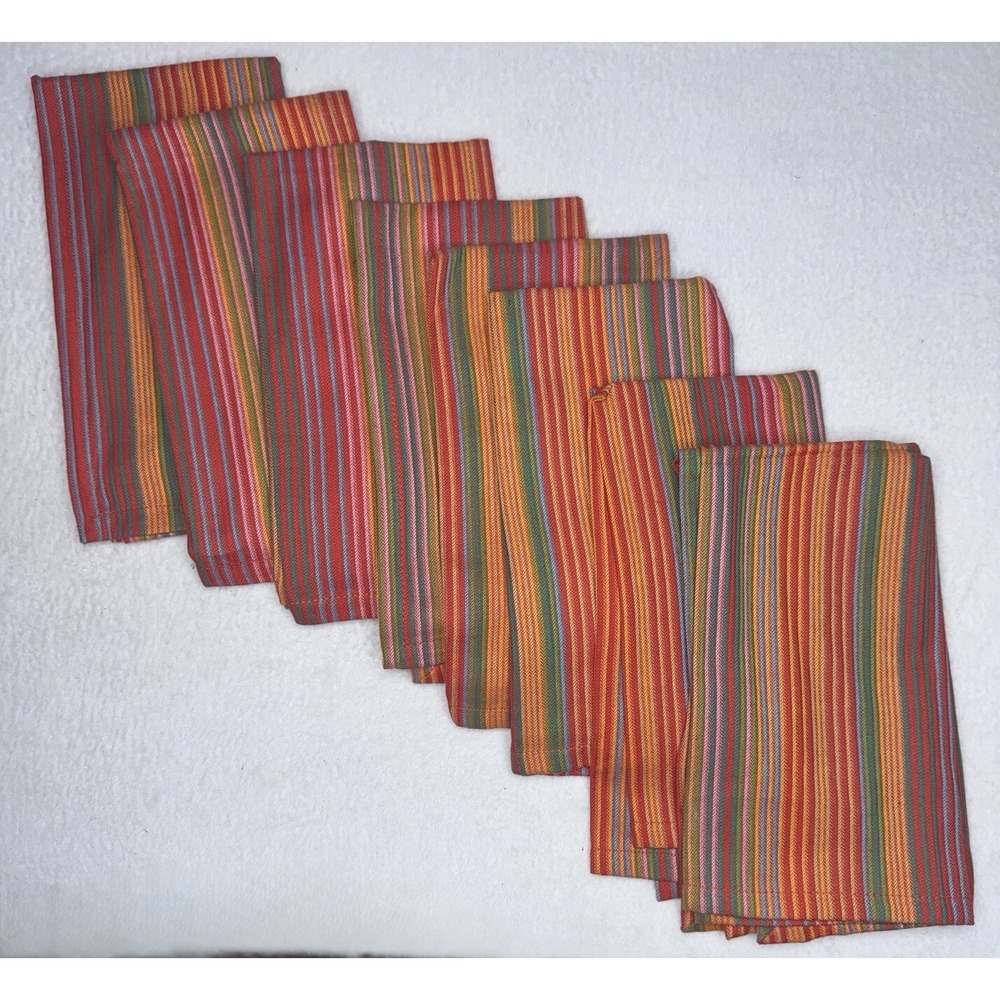 Pier 1 Imports Zesty Stripe Napkins Lot of 8 Multicolor Table Linen